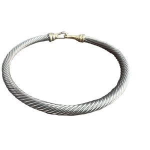 Silver and gold tone chic elegant braided metallic bracelet with hook closure